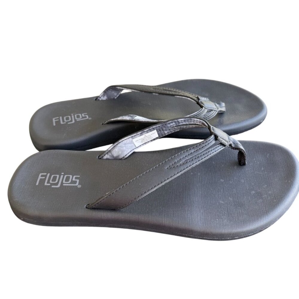 Flojos Women Flip Flops Thong Sandals Black/Tie-Dye Size 10 Comfort Beachy